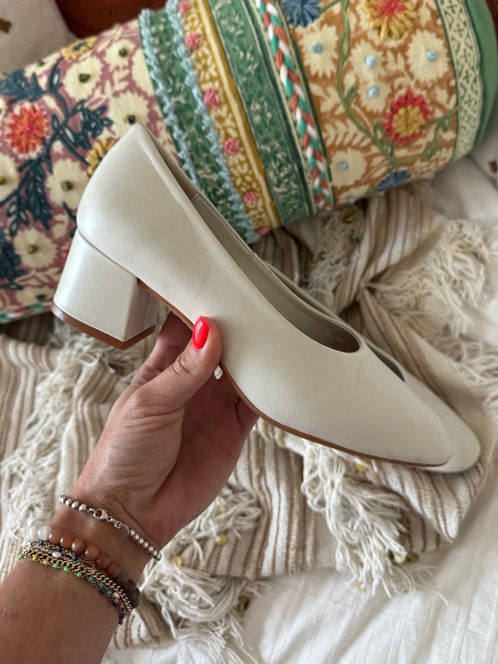 Zara Ivory Block Heel Pumps